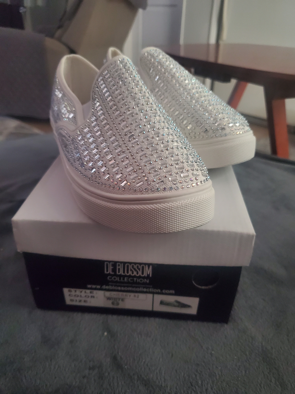 De Blossom Collection Embellished Slip-On Sneakers - White Sparkling Silver 8.5